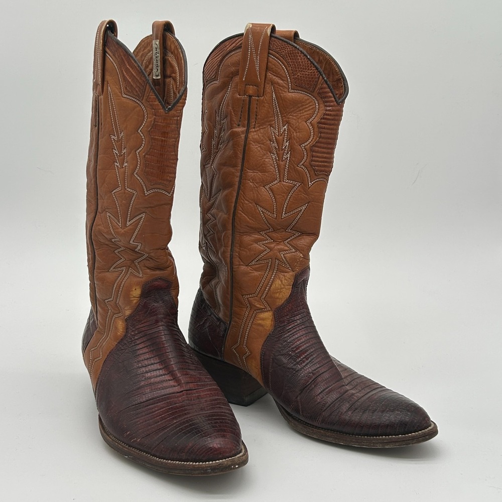 Vintage Nocona Teju Lizard Skin Western Cowboy Boots Men's 8.5 D Made in Spain